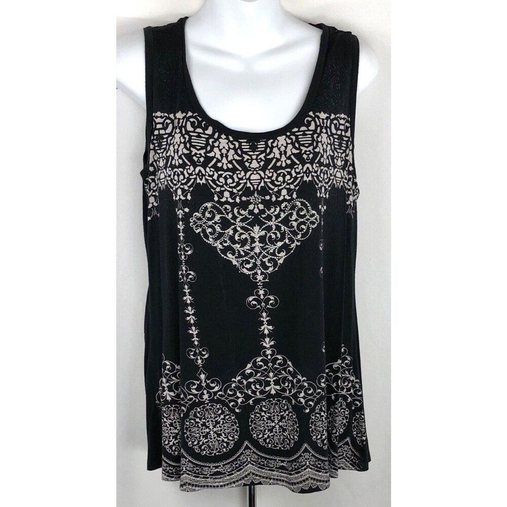 Bleu sleeveless flowy tank top M Blk Gray Geo stud beads Lace Back whimsigoth